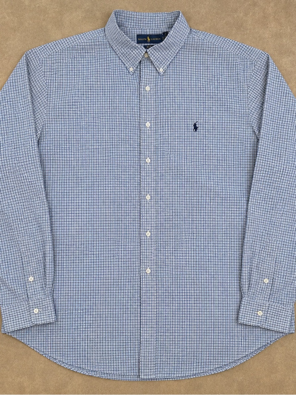 Polo Ralph Lauren Men’s 18 36/37 Classic Fit Blue Check Cotton Dress Shirt